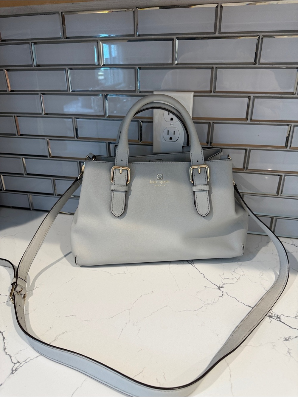 kate spade Light Gray Leather Satchel with Adjustable Crossbody Strap